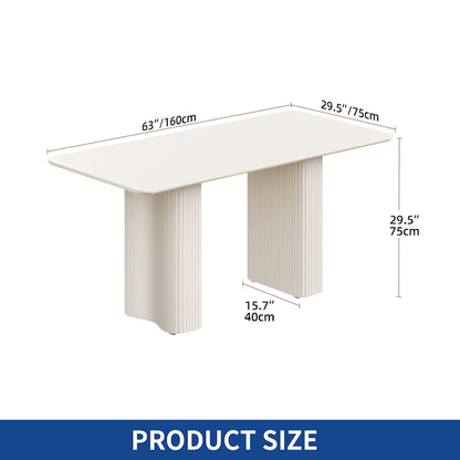 Moasis Modern Dining Table for Kitchen Dining Room for 6-8 People Creamy White