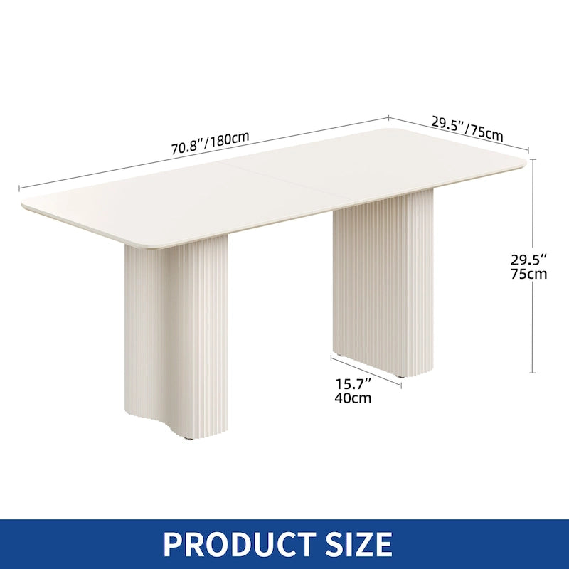 Moasis Modern Dining Table for Kitchen Dining Room for 6-8 People Creamy White