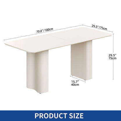 Moasis Modern Dining Table for Kitchen Dining Room for 6-8 People Creamy White