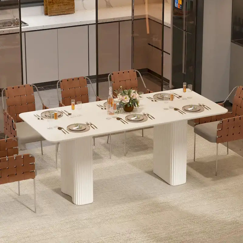Moasis Modern Dining Table for Kitchen Dining Room for 6-8 People Creamy White