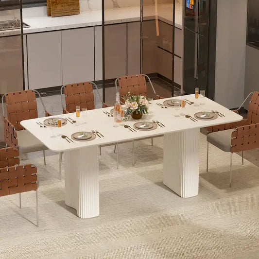 Moasis Modern Dining Table for Kitchen Dining Room for 6-8 People Creamy White