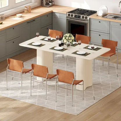 Moasis Modern Dining Table for Kitchen Dining Room for 6-8 People Creamy White