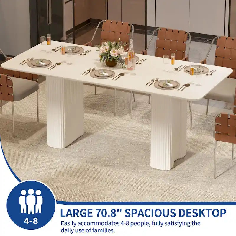 Moasis Modern Dining Table for Kitchen Dining Room for 6-8 People Creamy White