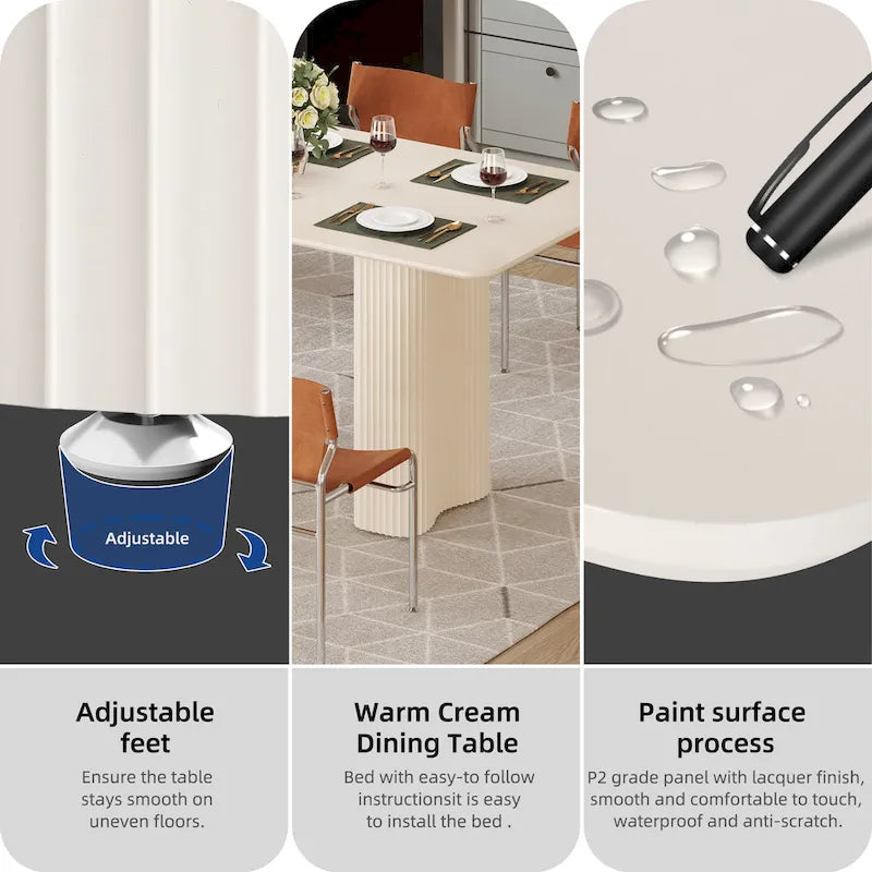 Moasis Modern Dining Table for Kitchen Dining Room for 6-8 People Creamy White