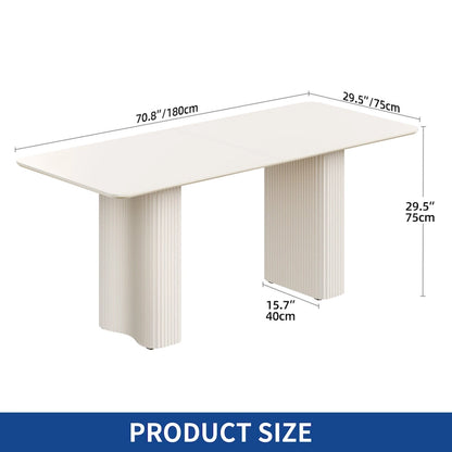 Moasis Modern Dining Table for Kitchen Dining Room for 6-8 People Creamy White