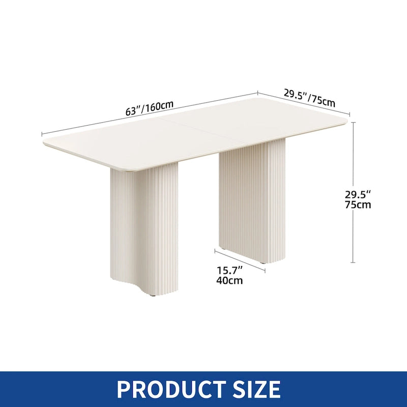 Moasis Modern Dining Table for Kitchen Dining Room for 6-8 People Creamy White