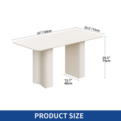 Moasis Modern Dining Table for Kitchen Dining Room for 6-8 People Creamy White