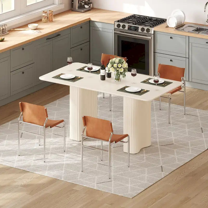Moasis Modern Dining Table for Kitchen Dining Room for 6-8 People Creamy White