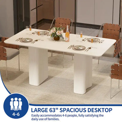 Moasis Modern Dining Table for Kitchen Dining Room for 6-8 People Creamy White