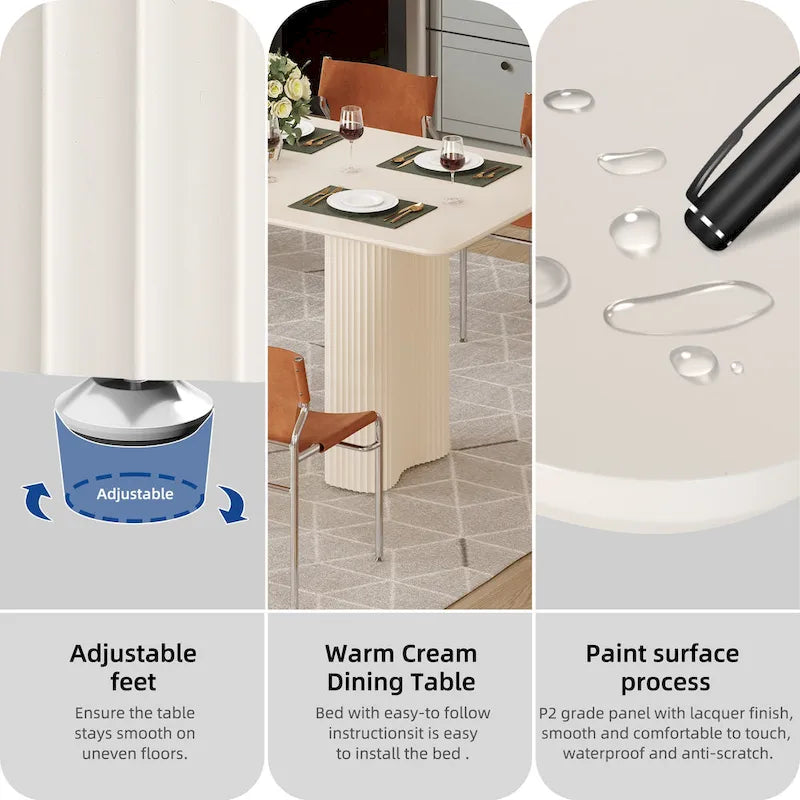 Moasis Modern Dining Table for Kitchen Dining Room for 6-8 People Creamy White