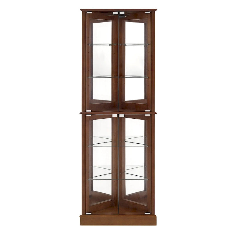 Corner Curio Dispaly Cabinet with Lights, Adjustable Tempered Glass Shelves, Mirrored Back