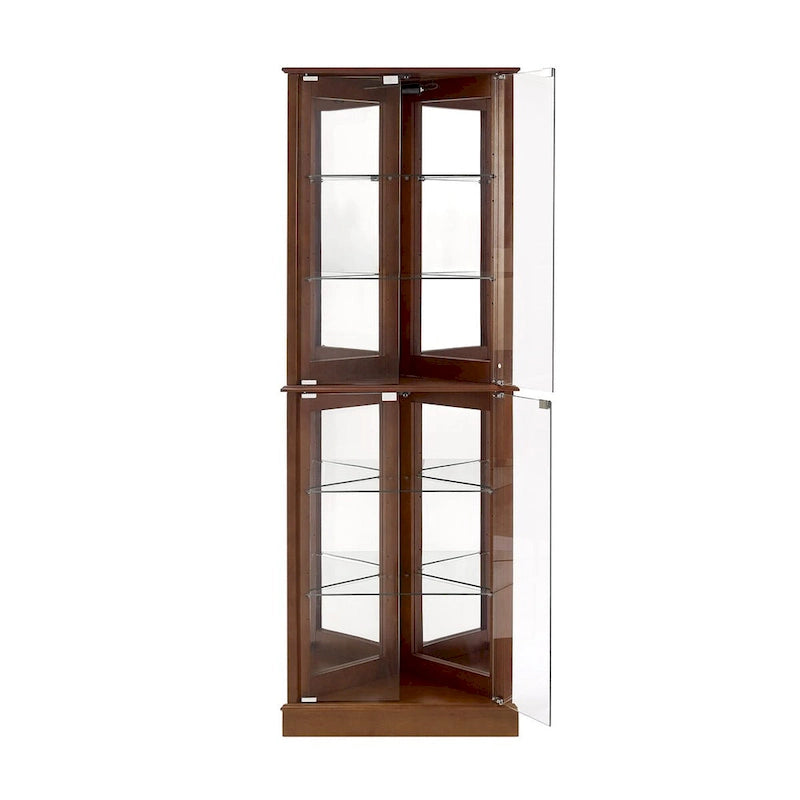 Corner Curio Dispaly Cabinet with Lights, Adjustable Tempered Glass Shelves, Mirrored Back