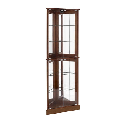 Corner Curio Dispaly Cabinet with Lights, Adjustable Tempered Glass Shelves, Mirrored Back