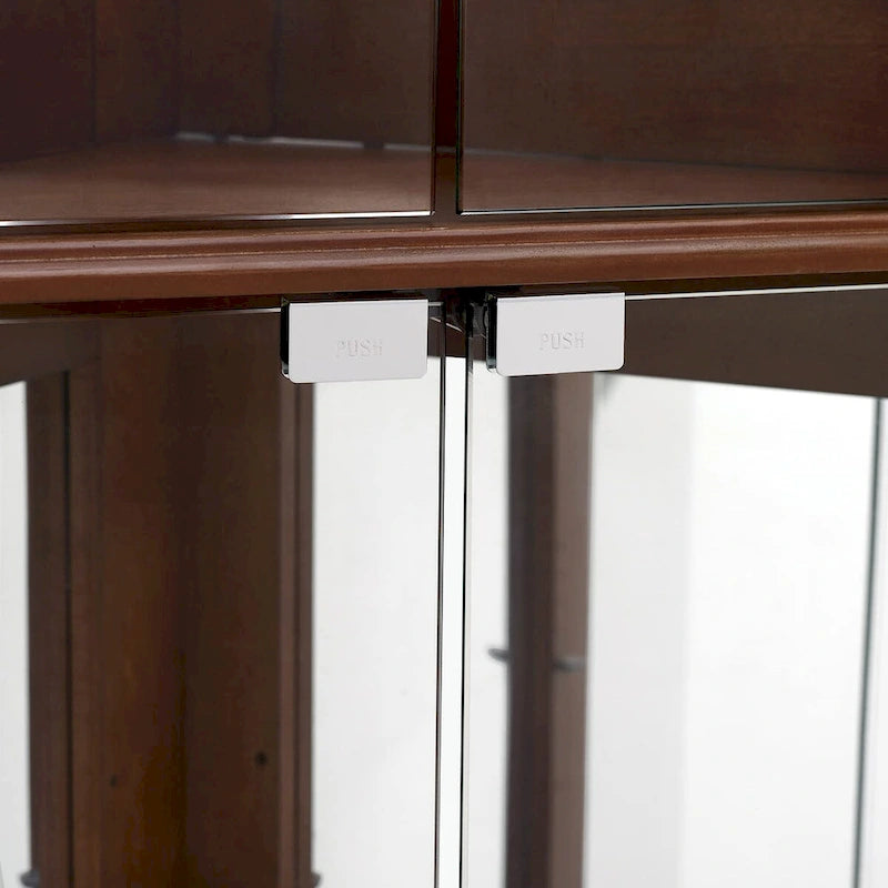 Corner Curio Dispaly Cabinet with Lights, Adjustable Tempered Glass Shelves, Mirrored Back