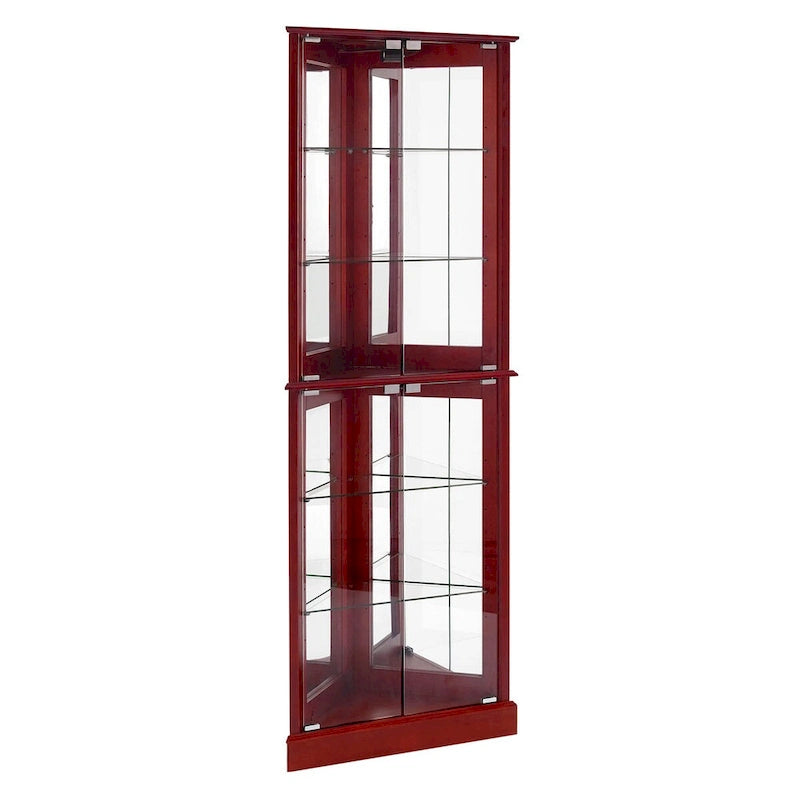 Corner Curio Dispaly Cabinet with Lights, Adjustable Tempered Glass Shelves, Mirrored Back