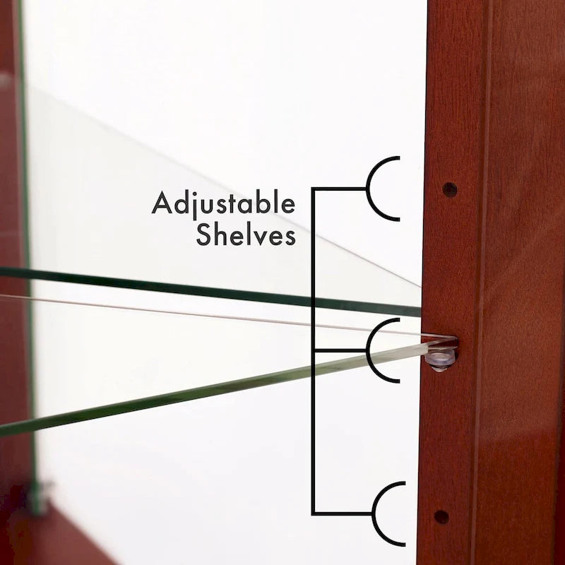 Corner Curio Dispaly Cabinet with Lights, Adjustable Tempered Glass Shelves, Mirrored Back