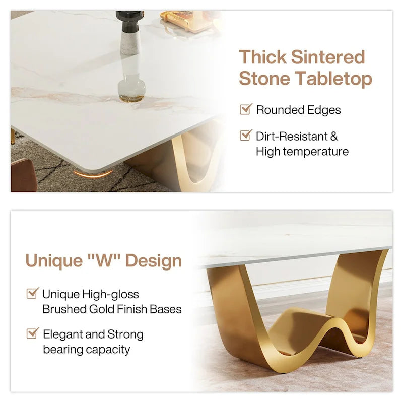 78.74-inch Large Rectangular Sintered Stone Dining Table for 6-8 - N/A