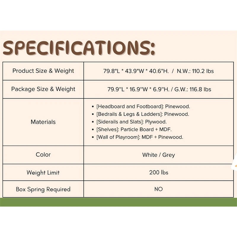 Twin Size Wood Loft Bed with Two-Tier Shelves and LED Light