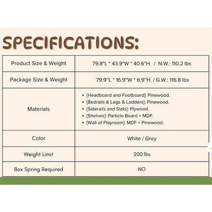 Twin Size Wood Loft Bed with Two-Tier Shelves and LED Light