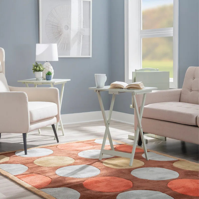 Compass Solid Wood 5 Piece Folding Snack TV Tray Set in Light Grey