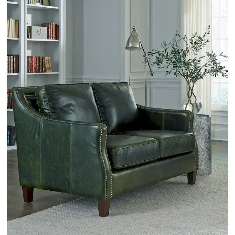 Essex Distressed Green Top Grain Leather Loveseat