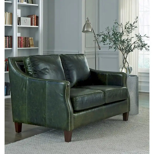 Essex Distressed Green Top Grain Leather Loveseat