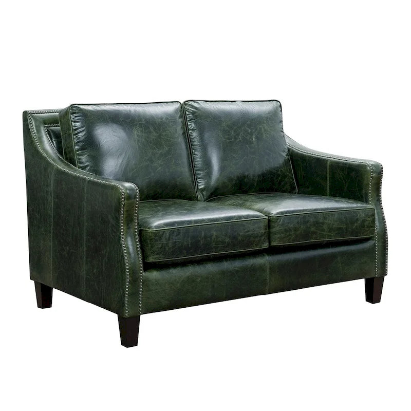 Essex Distressed Green Top Grain Leather Loveseat