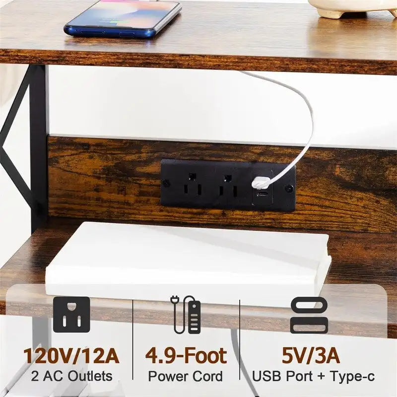 Record Player Stand with Charging Station - 15.75 x 11.41 x 25.59