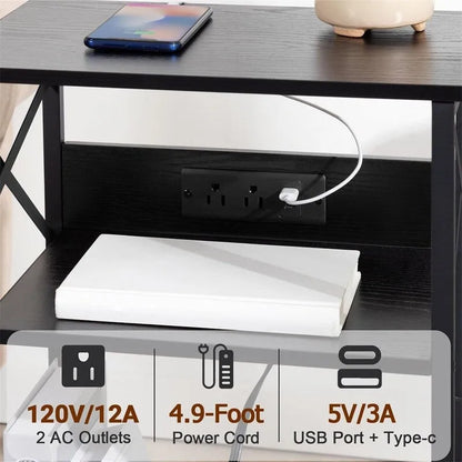 Record Player Stand with Charging Station - 15.75 x 11.41 x 25.59