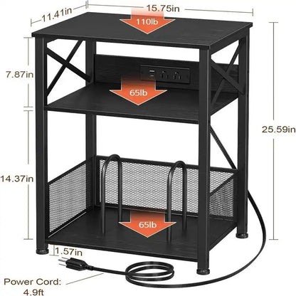 Record Player Stand with Charging Station - 15.75 x 11.41 x 25.59