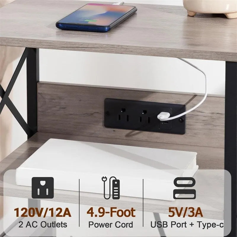 Record Player Stand with Charging Station - 15.75 x 11.41 x 25.59