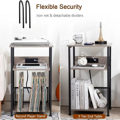 Record Player Stand with Charging Station - 15.75 x 11.41 x 25.59