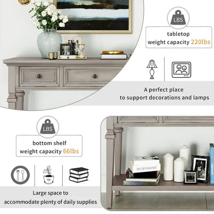 Retro Console Table with 3 Drawers and Bottom Shelf