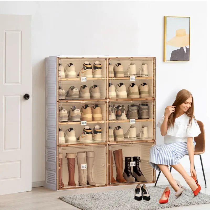 Stackable Storage Organizer Cabinet with Doors and Shelves,Shoe Box for Closet
