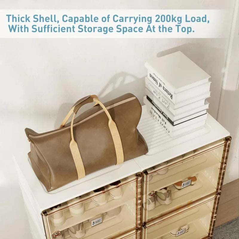 Stackable Storage Organizer Cabinet with Doors and Shelves,Shoe Box for Closet