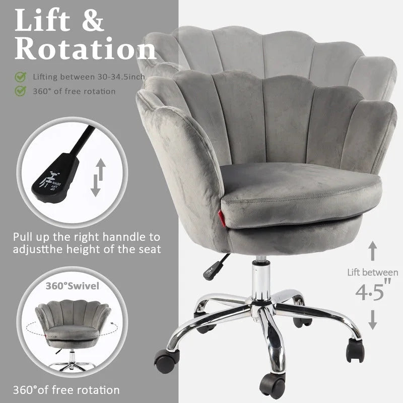 VANITII Accent Chair Swivel Vanity Chair Office Desk Chair With Wheels Modern Height Adjustable Pink/Grey/White