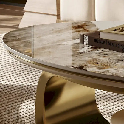 51 Modern Oval Coffee Table, Sintered Stone Top, Gold legs, Drawer - 51.2 X 27.5