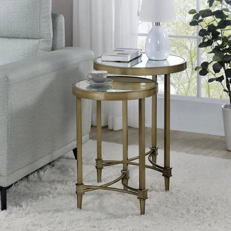 ACME ADITYA NESTING TABLE Mirrored & Antique Brass Finish