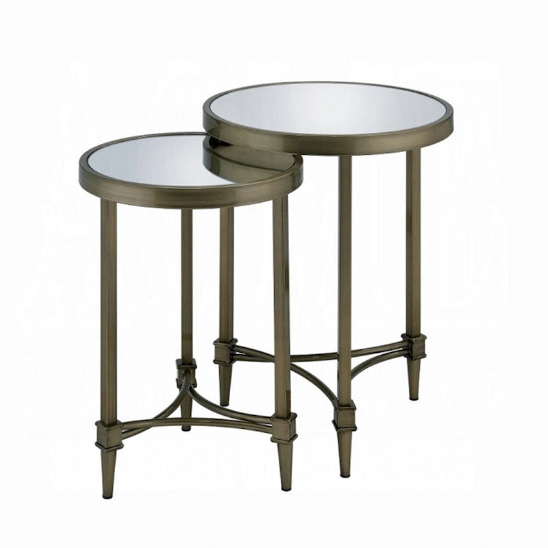 ACME ADITYA NESTING TABLE Mirrored & Antique Brass Finish