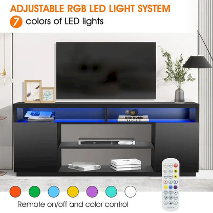 68 Modern Black Rectangular RGB LED TV Stand Media Console for up to 75 TV