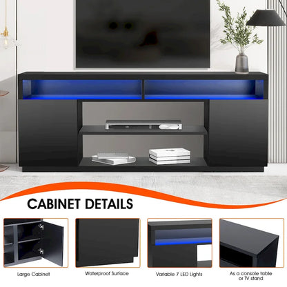 68 Modern Black Rectangular RGB LED TV Stand Media Console for up to 75 TV