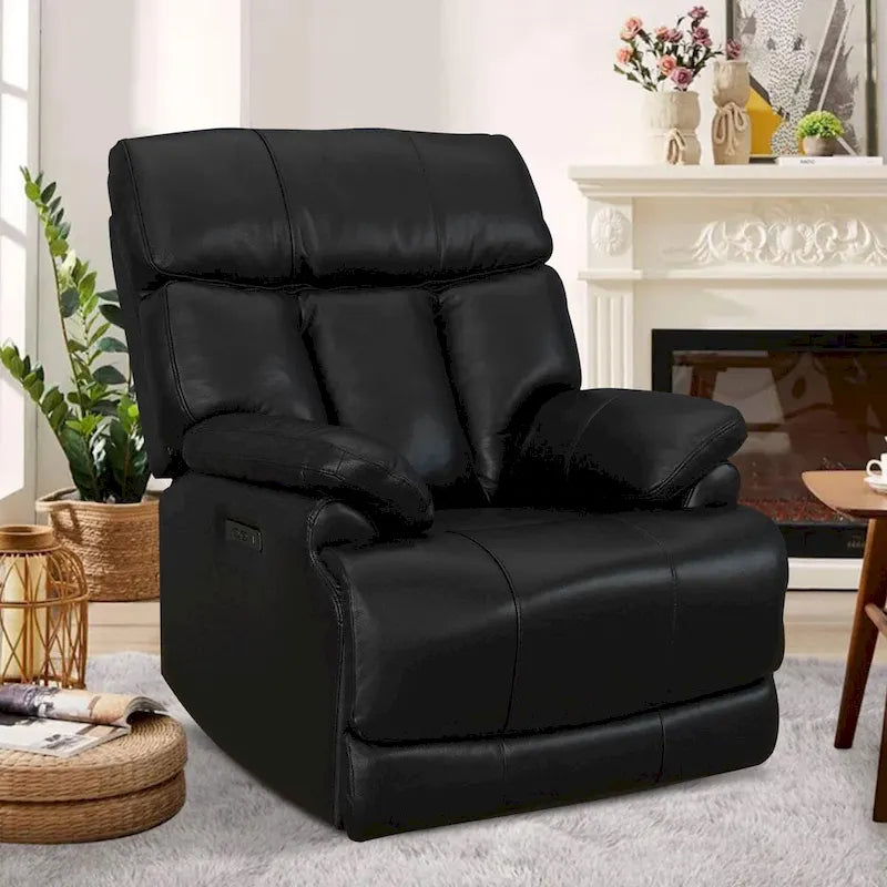 Genuine leather Black Power Recliner Zero Gravity Dual Power Recliner Adjustable Headrest Extendable Footrest