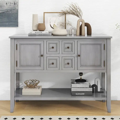 Ample Storage Vintage Console Table with Four Small Drawers and Bottom Shelf for Living Rooms, Entrances and Kitchens