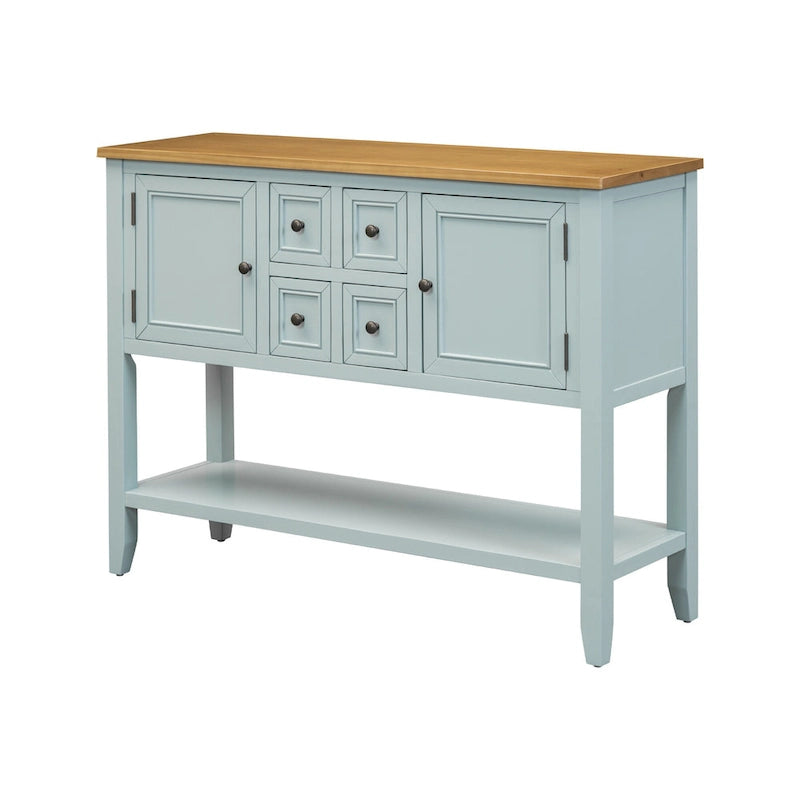 Ample Storage Vintage Console Table with Four Small Drawers and Bottom Shelf for Living Rooms, Entrances and Kitchens
