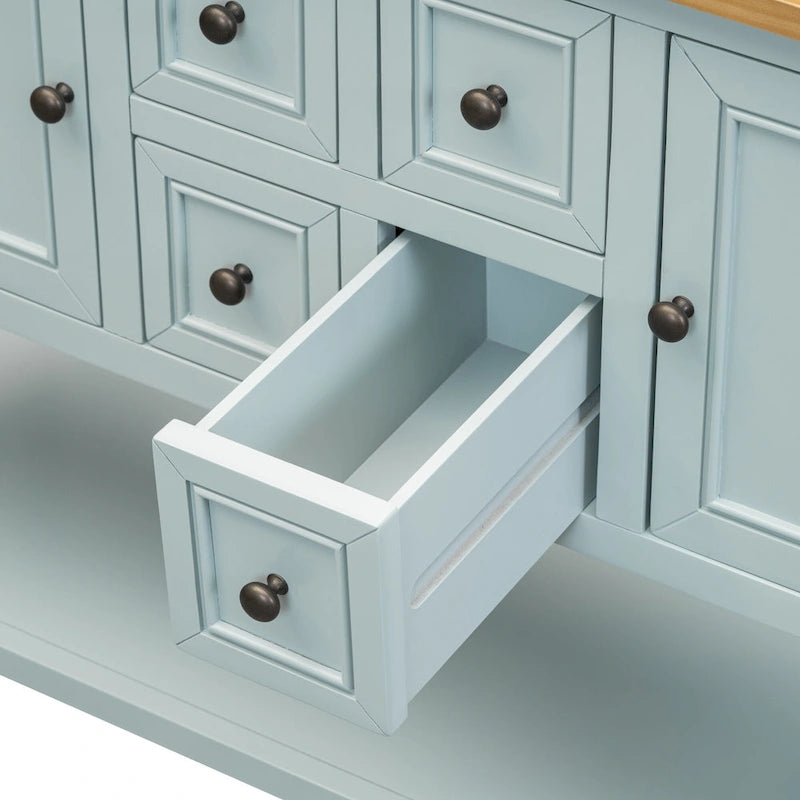 Ample Storage Vintage Console Table with Four Small Drawers and Bottom Shelf for Living Rooms, Entrances and Kitchens