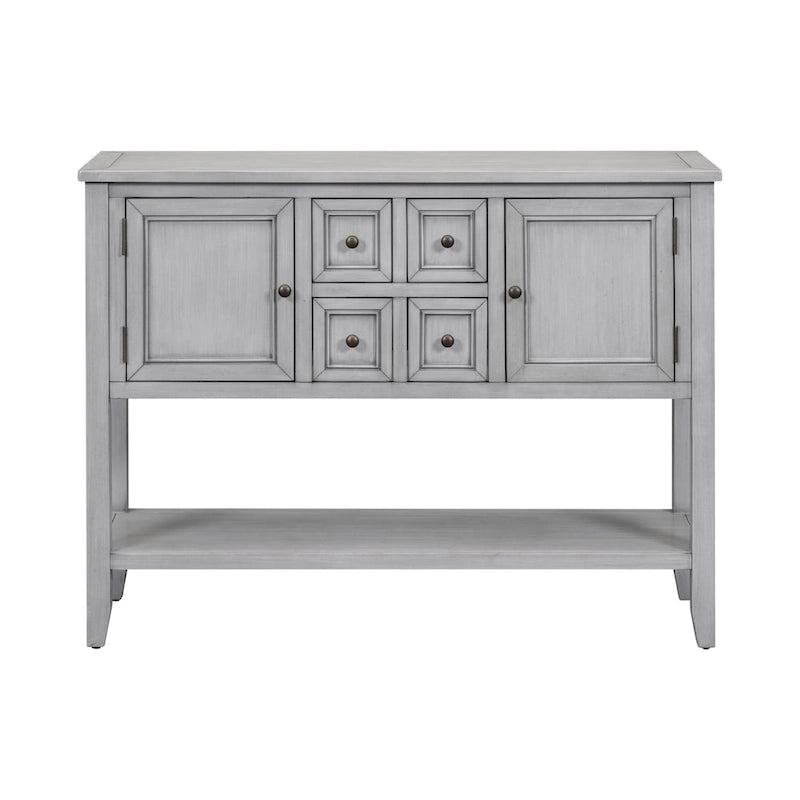 Ample Storage Vintage Console Table with Four Small Drawers and Bottom Shelf for Living Rooms, Entrances and Kitchens