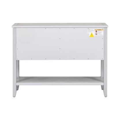 Ample Storage Vintage Console Table with Four Small Drawers and Bottom Shelf for Living Rooms, Entrances and Kitchens