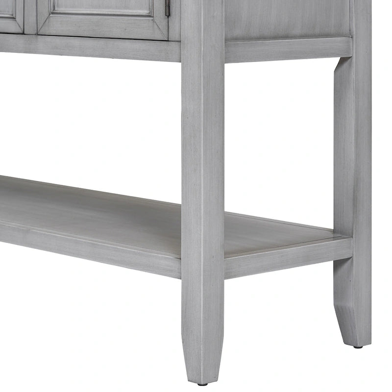 Ample Storage Vintage Console Table with Four Small Drawers and Bottom Shelf for Living Rooms, Entrances and Kitchens