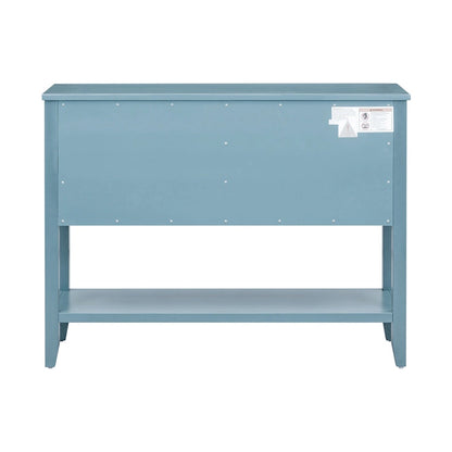 Ample Storage Vintage Console Table with Four Small Drawers and Bottom Shelf for Living Rooms, Entrances and Kitchens