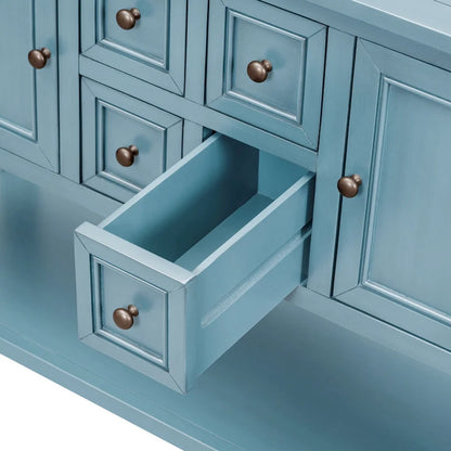 Ample Storage Vintage Console Table with Four Small Drawers and Bottom Shelf for Living Rooms, Entrances and Kitchens